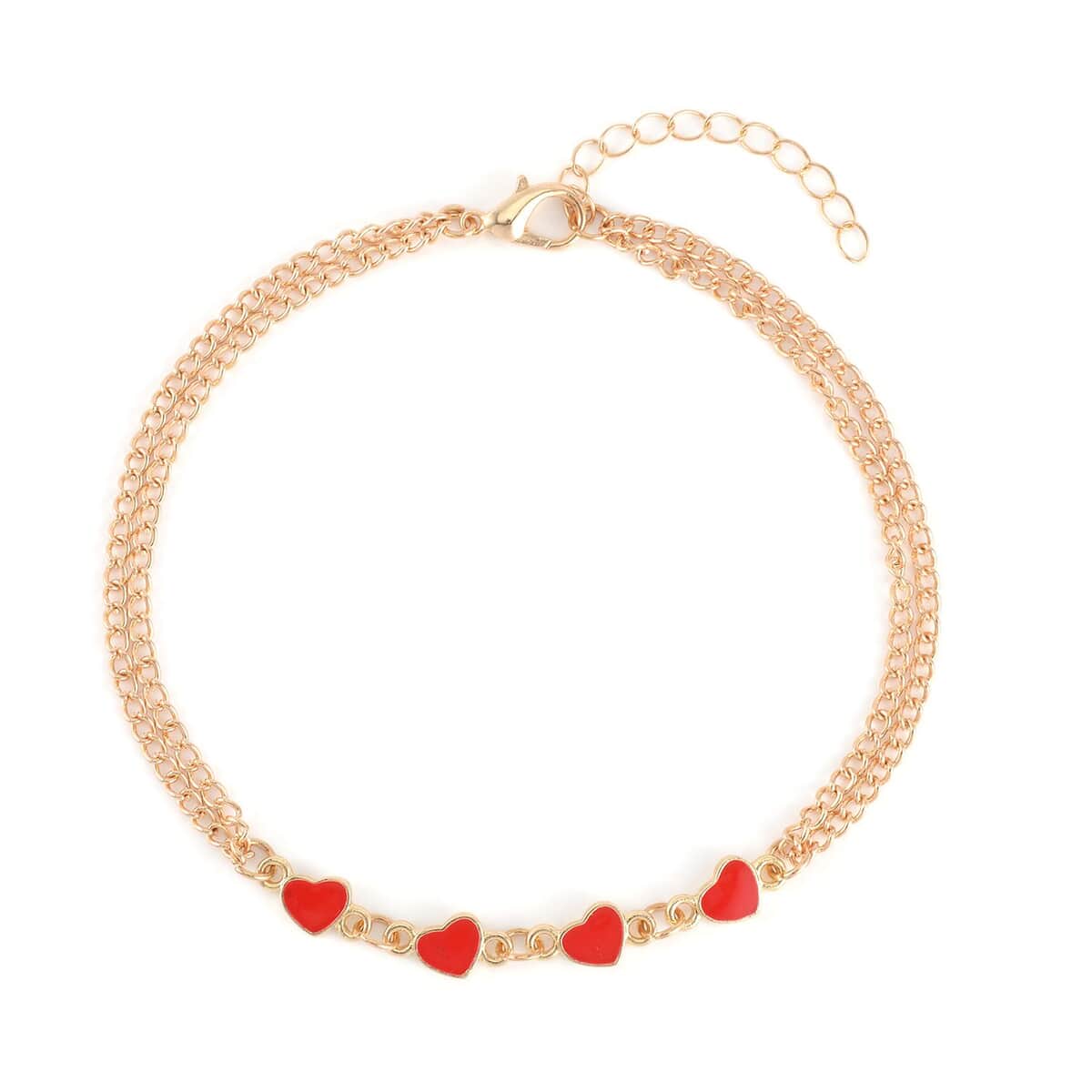 Red Austrian Crystal, Enameled Set of 3 Charms Anklet in Goldtone 10-12 Inches image number 2