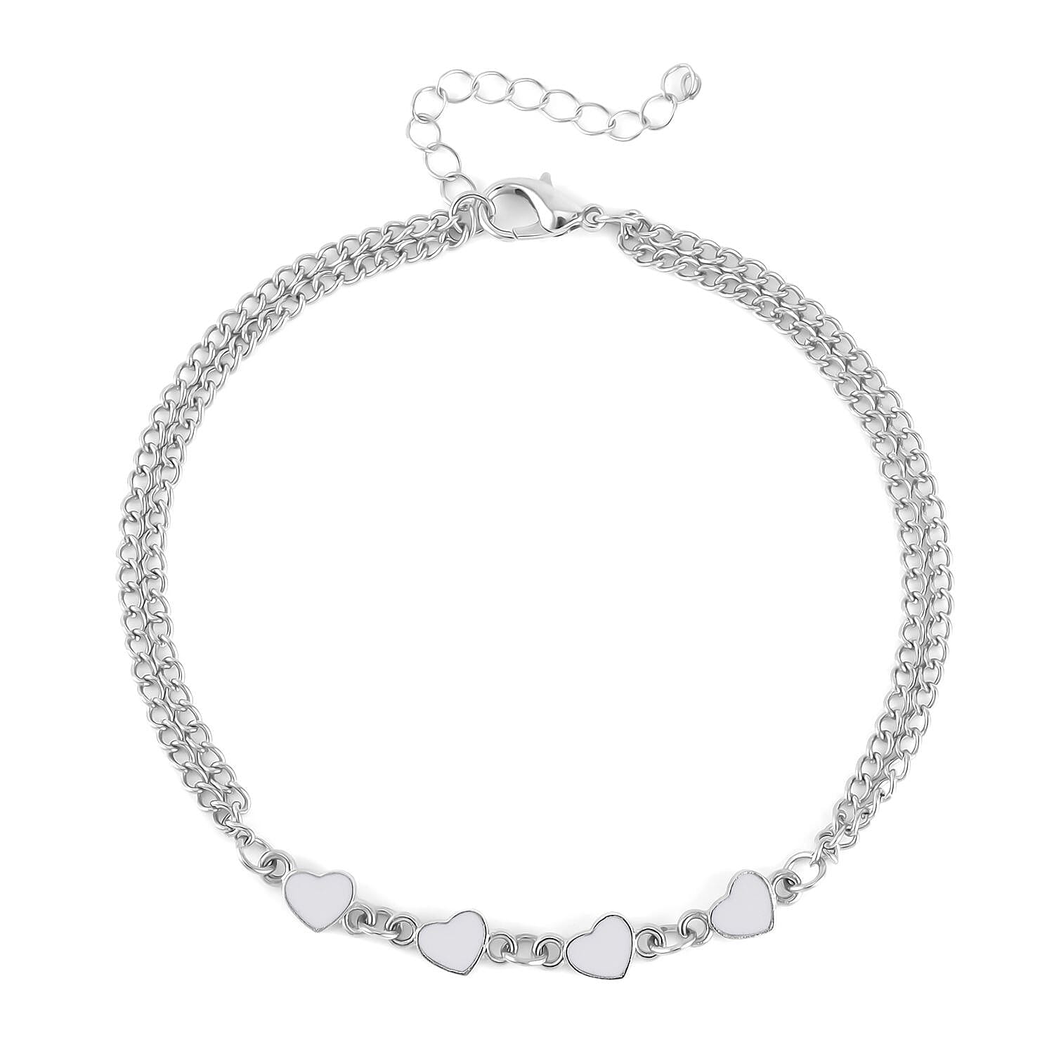 Austrian Crystal and Enameled Set of 3 Charms Anklet in Silvertone 10-12 Inches