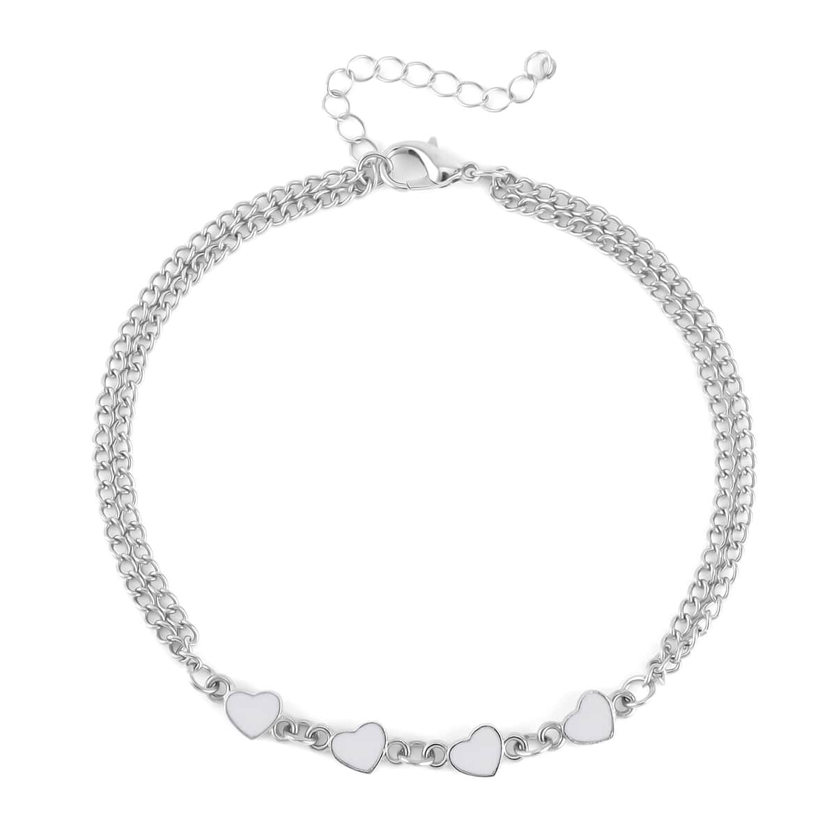 Austrian Crystal and Enameled Set of 3 Charms Anklet in Silvertone 10-12 Inches image number 2