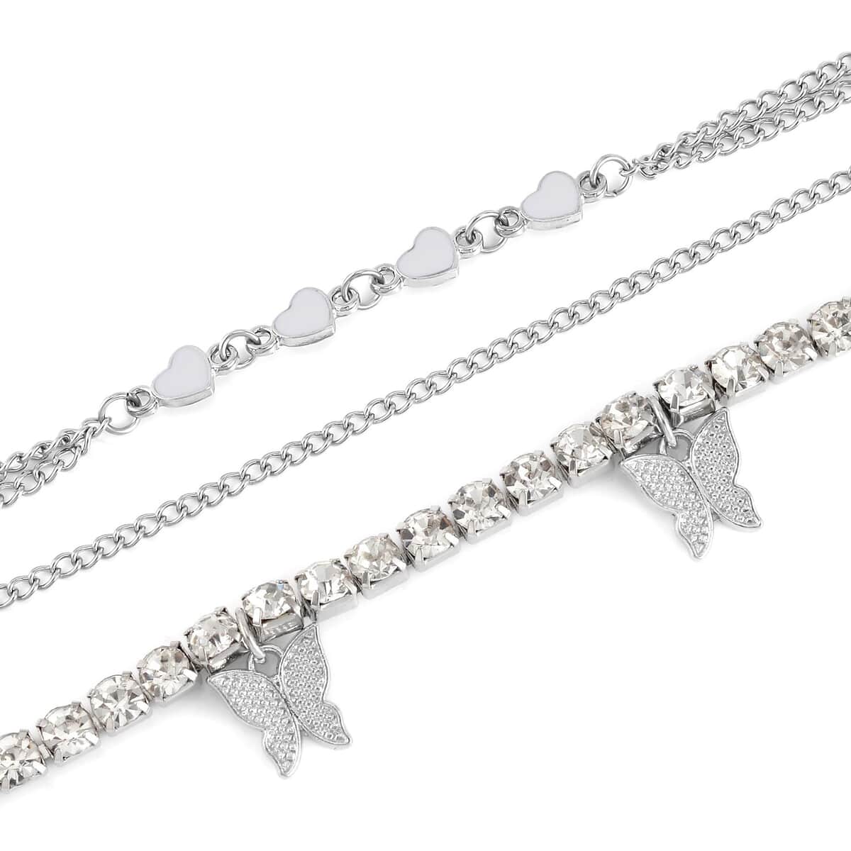 Austrian Crystal and Enameled Set of 3 Charms Anklet in Silvertone 10-12 Inches image number 5