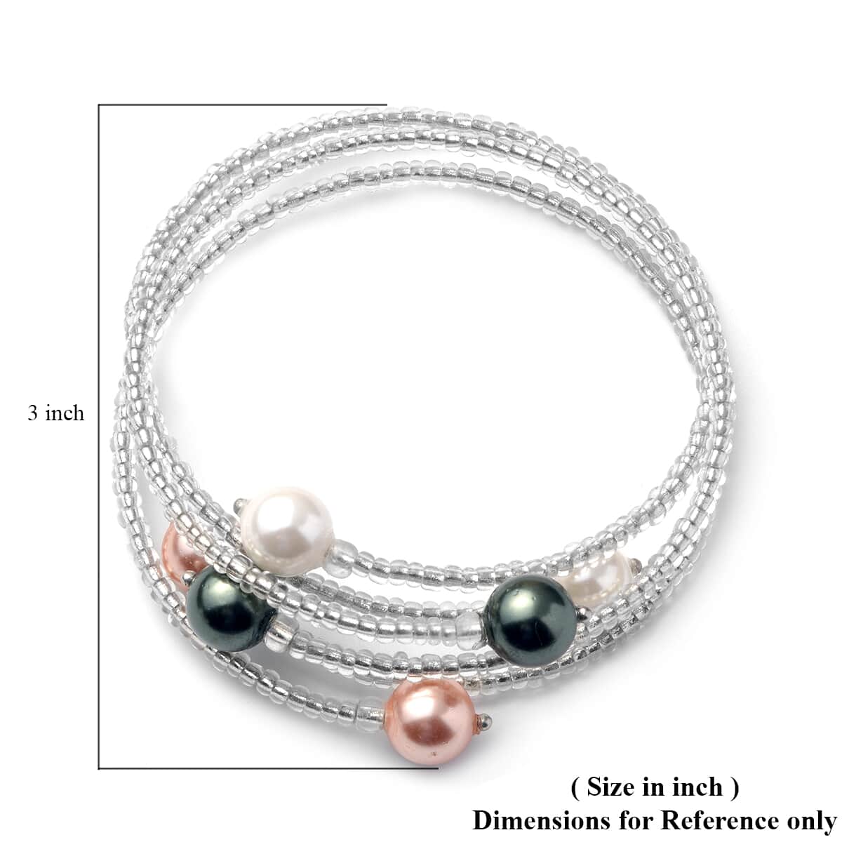 Puka Shell Pearl Set of 3 Bangle Bracelet in Silvertone image number 3