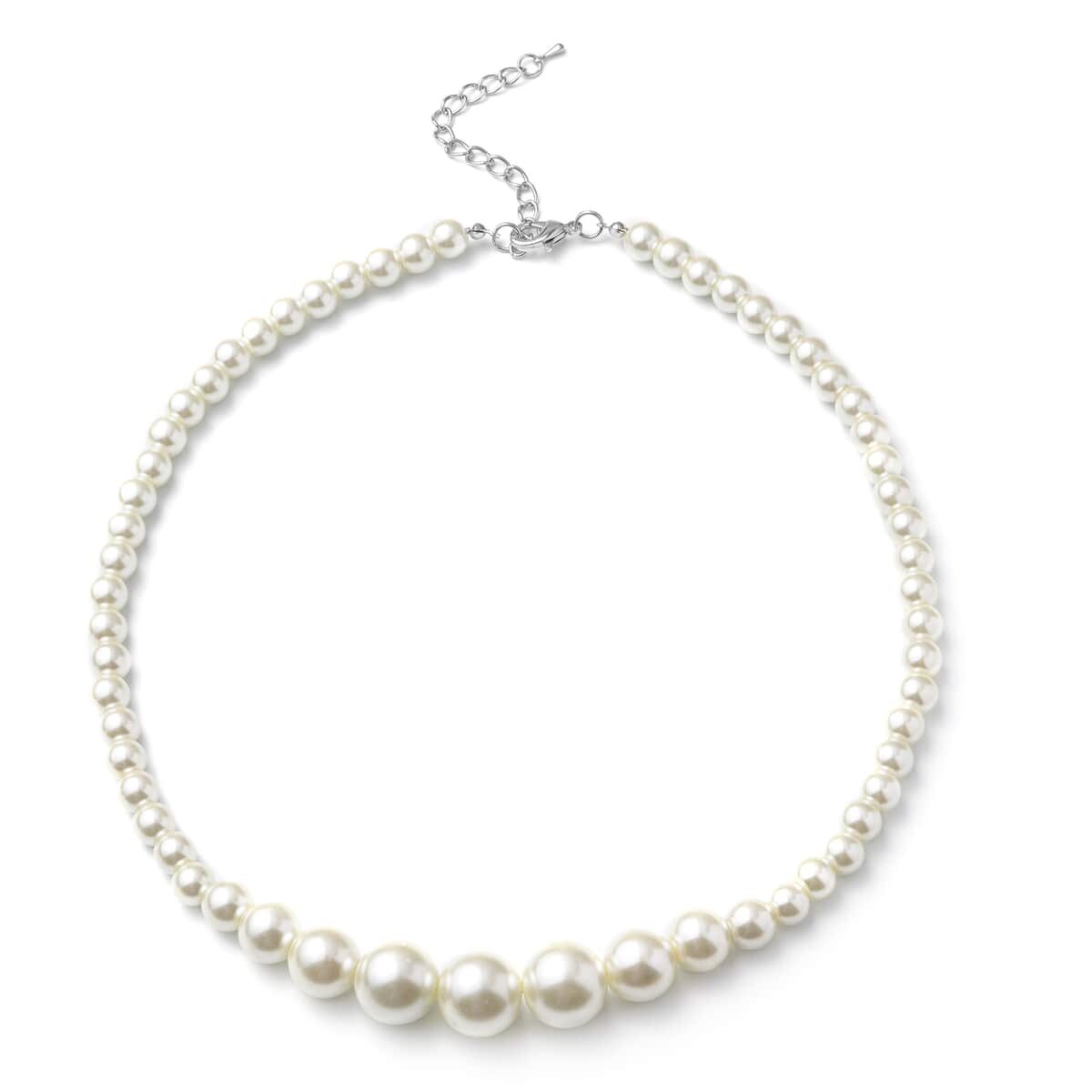 Set of 2 Simulated White Pearl Necklace 20-22 Inches and Earrings in Silvertone and Stainless Steel image number 2