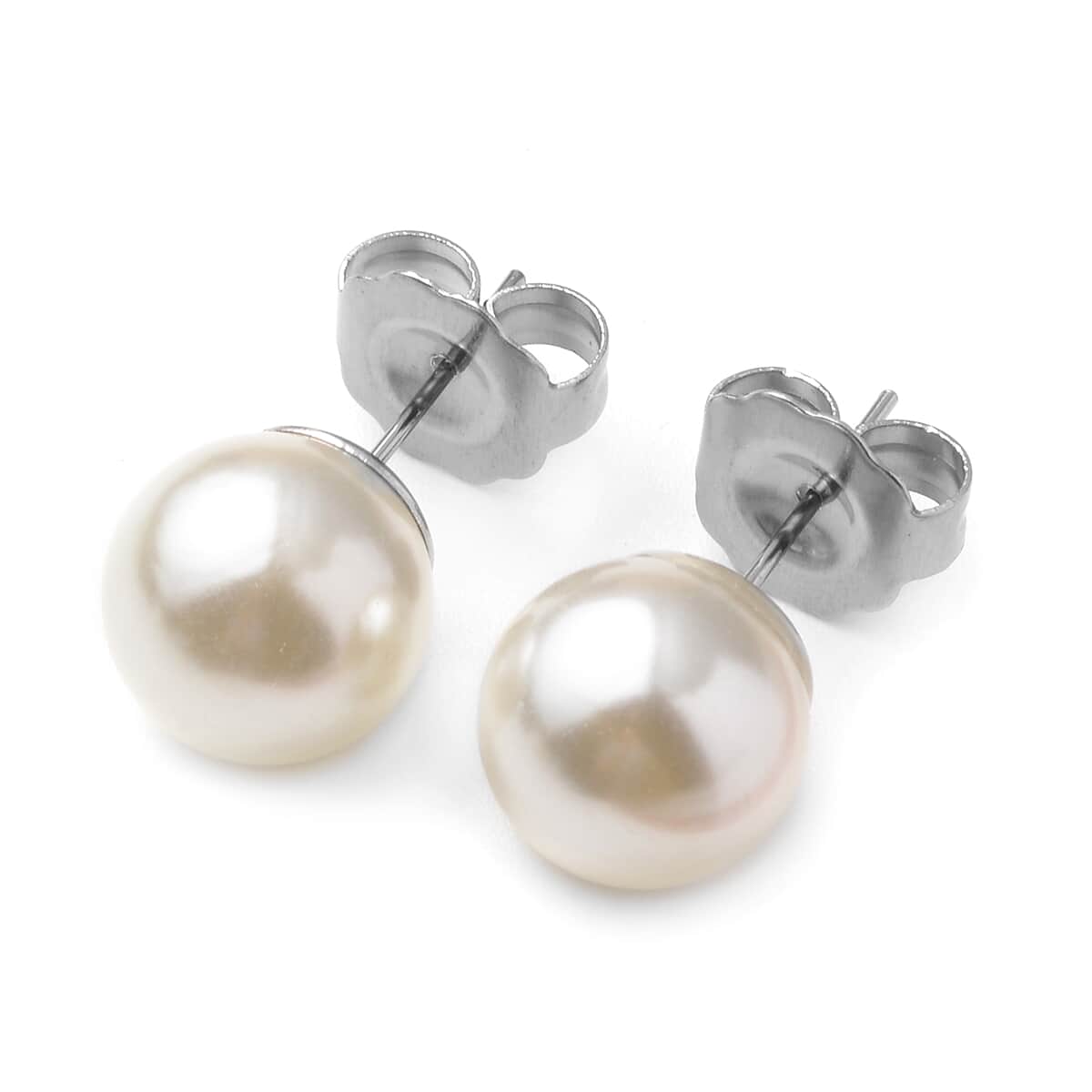 Set of 2 Simulated White Pearl Necklace 20-22 Inches and Earrings in Silvertone and Stainless Steel image number 5