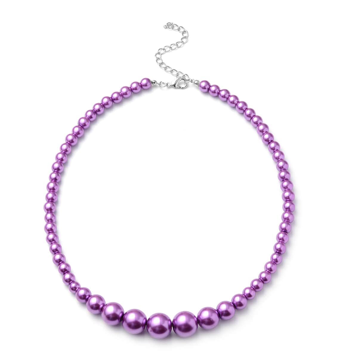 Set of 2 Simulated Purple Pearl Necklace 20-22 Inches and Earrings in Silvertone and Stainless Steel image number 2