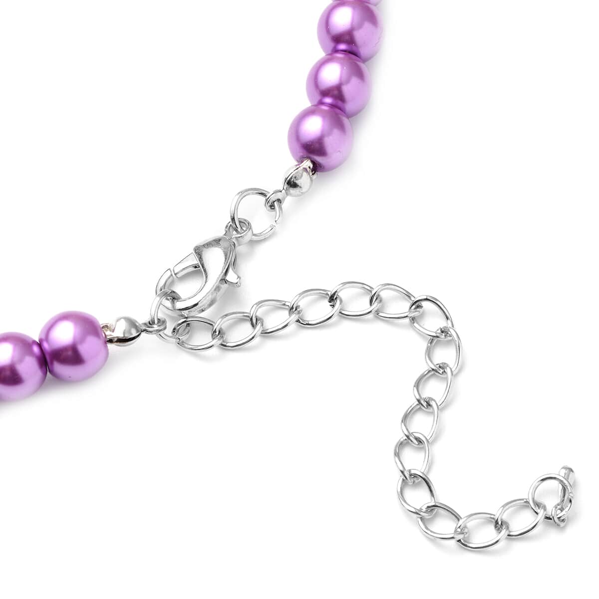 Set of 2 Simulated Purple Pearl Necklace 20-22 Inches and Earrings in Silvertone and Stainless Steel image number 4