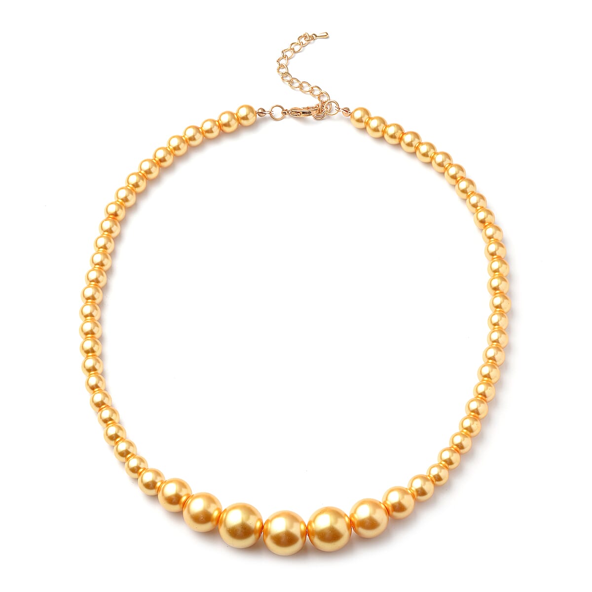 Set of 2 Simulated Golden Pearl Necklace 20-22 Inches and Earrings in Silvertone and Stainless Steel image number 2