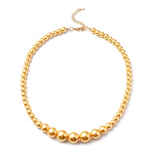 Set of 2 Simulated Golden Pearl Necklace 20-22 Inches and Earrings in Silvertone and Stainless Steel