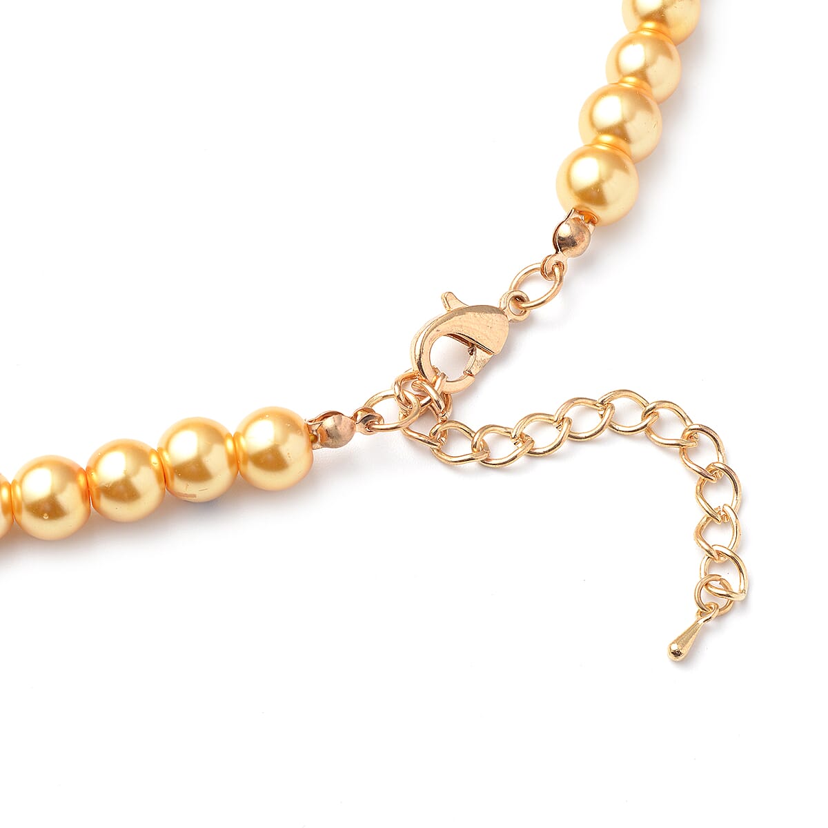 Set of 2 Simulated Golden Pearl Necklace 20-22 Inches and Earrings in Silvertone and Stainless Steel image number 4