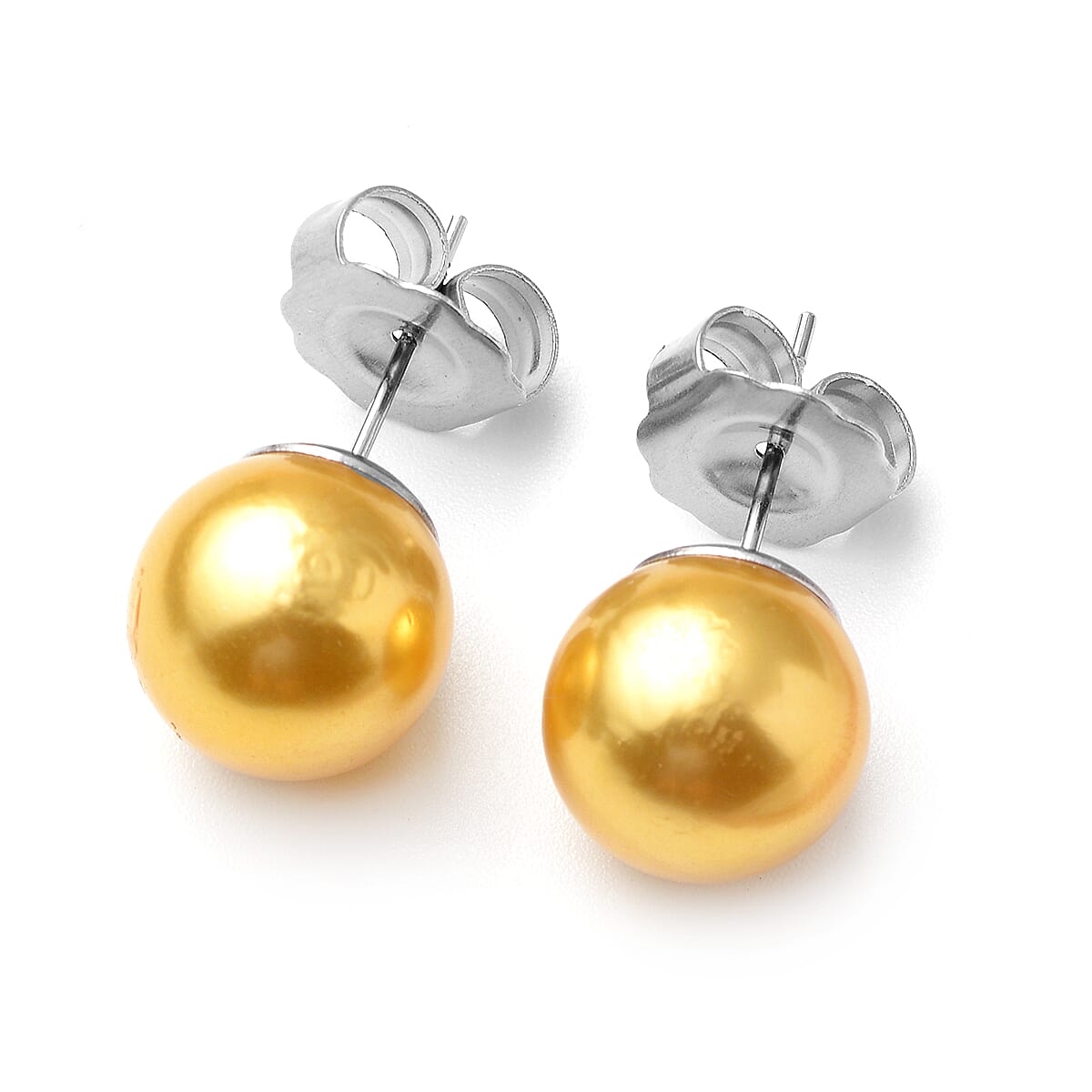 Set of 2 Simulated Golden Pearl Necklace 20-22 Inches and Earrings in Silvertone and Stainless Steel image number 5