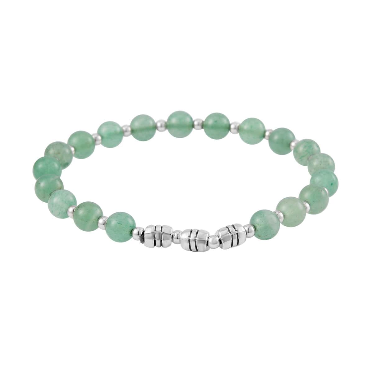Set of 3 Green Aventurine Beaded Stretch Bracelet with Butterfly Charm in Silvertone 101.50 ctw image number 2