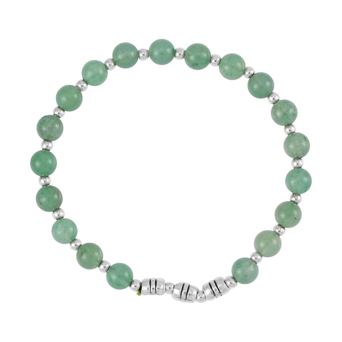 Set of 3 Green Aventurine Beaded Stretch Bracelet with Butterfly Charm in Silvertone 101.50 ctw image number 3