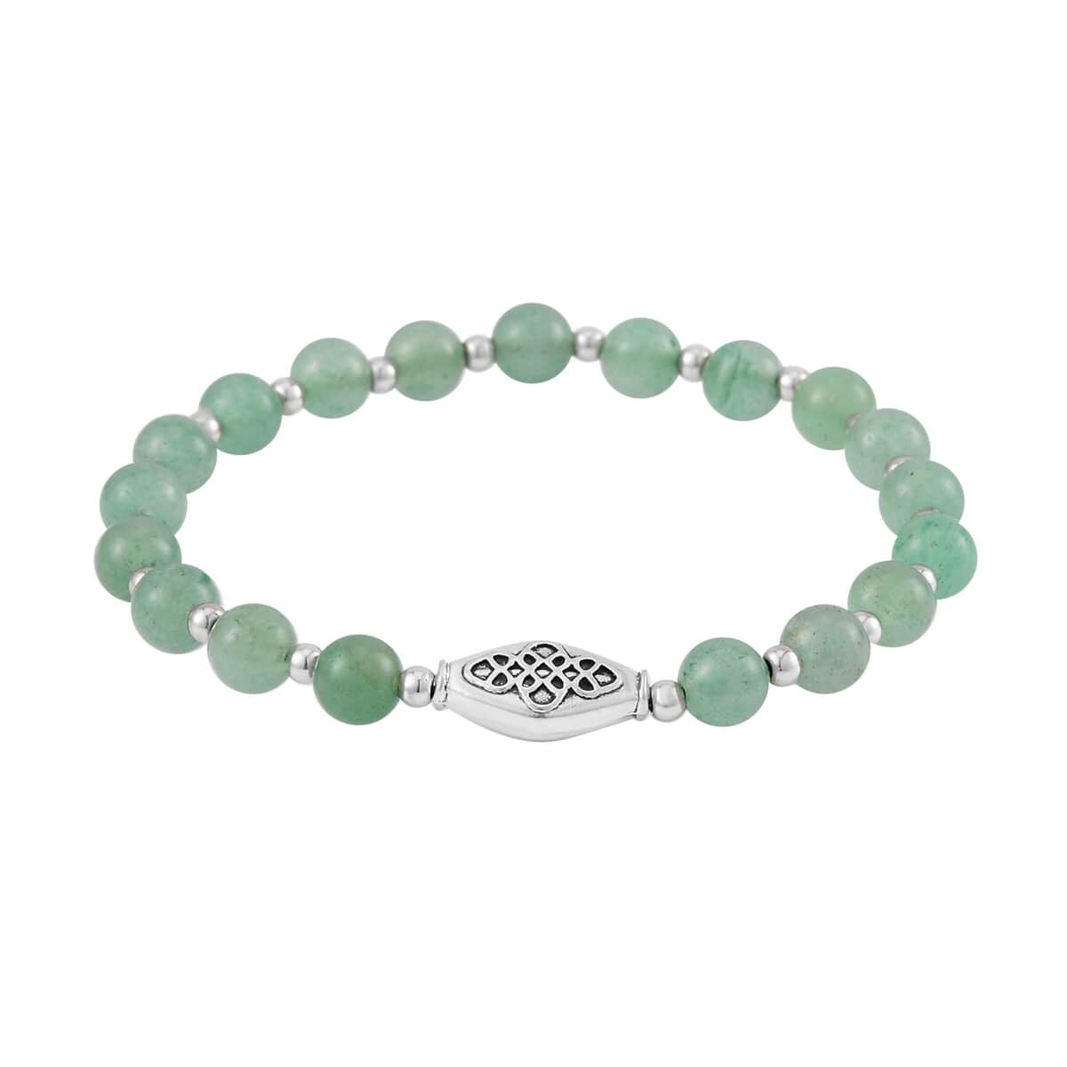 Set of 3 Green Aventurine Beaded Stretch Bracelet with Butterfly Charm in Silvertone 101.50 ctw image number 4