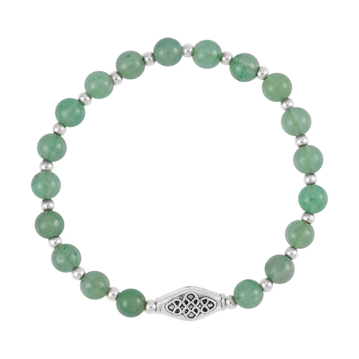Set of 3 Green Aventurine Beaded Stretch Bracelet with Butterfly Charm in Silvertone 101.50 ctw image number 5