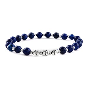 Set of 3 Lapis Lazuli Beaded Stretch Bracelet with Dragon Charm in Silvertone 132.50 ctw