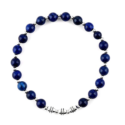 Set of 3 Lapis Lazuli Beaded Stretch Bracelet with Dragon Charm in Silvertone 132.50 ctw