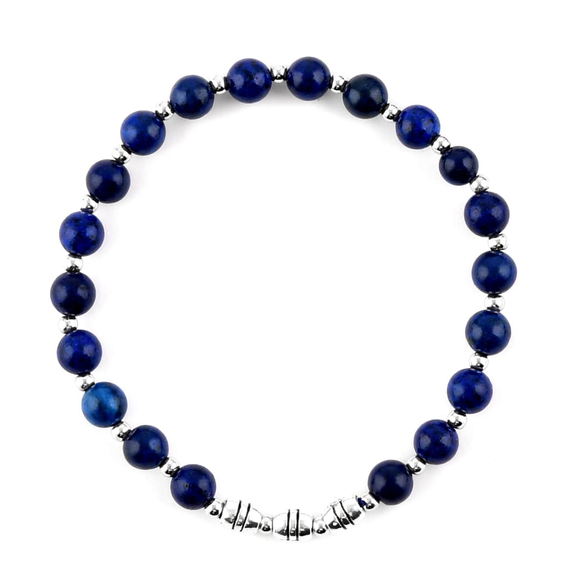 Set of 3 Lapis Lazuli Beaded Stretch Bracelet with Dragon Charm in Silvertone 132.50 ctw image number 4