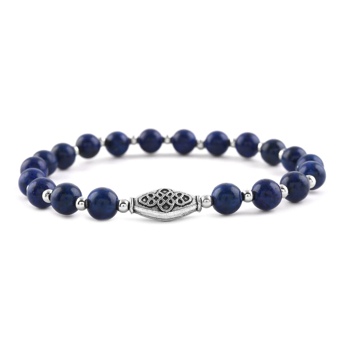 Set of 3 Lapis Lazuli Beaded Stretch Bracelet with Dragon Charm in Silvertone 132.50 ctw image number 5