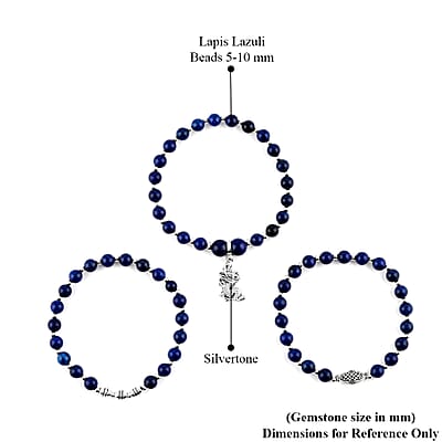 Set of 3 Lapis Lazuli Beaded Stretch Bracelet with Dragon Charm in Silvertone 132.50 ctw