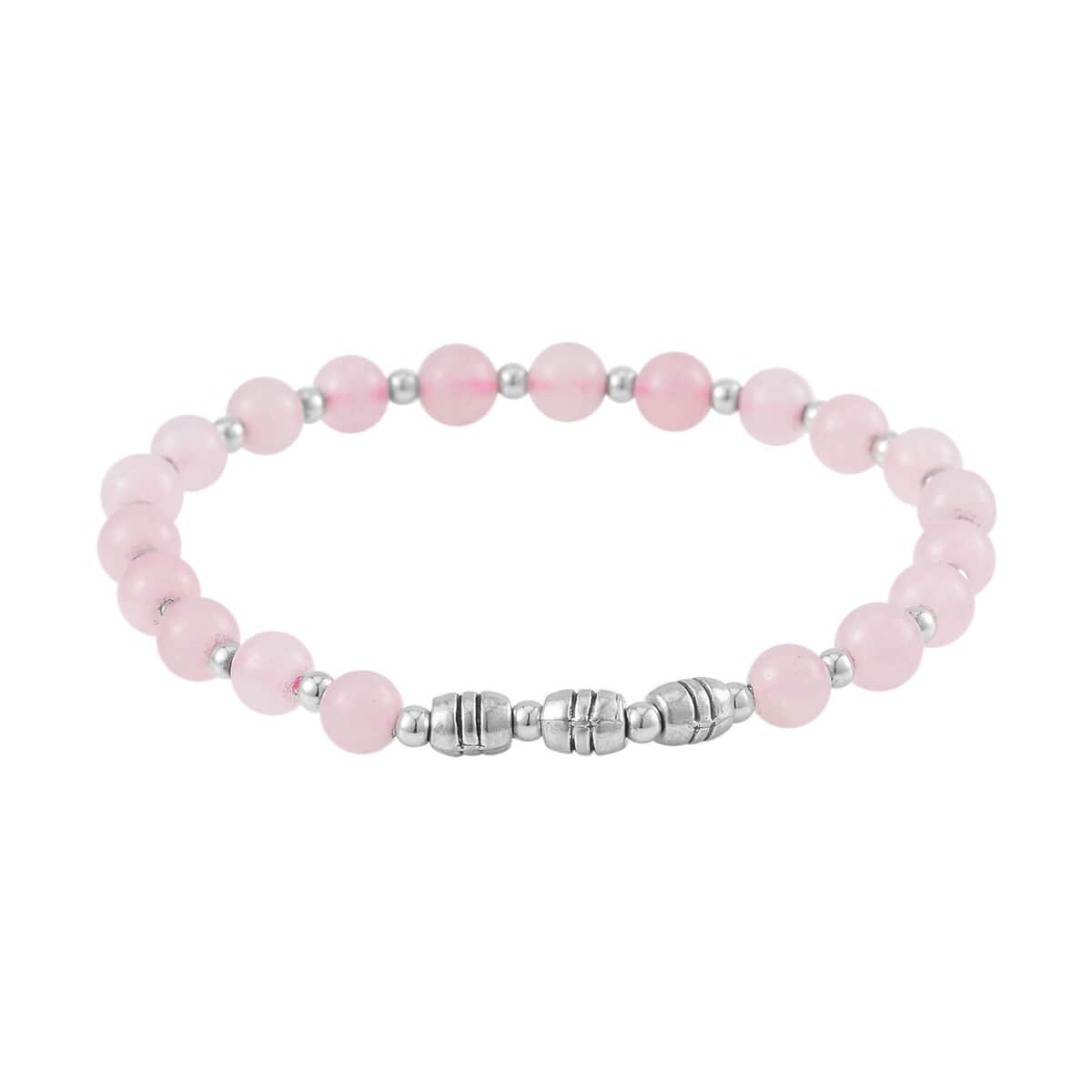 Set of 3 Galilea Rose Quartz Beads Stretch Bracelet with Heart Charm in Silvertone 123.50 ctw image number 2