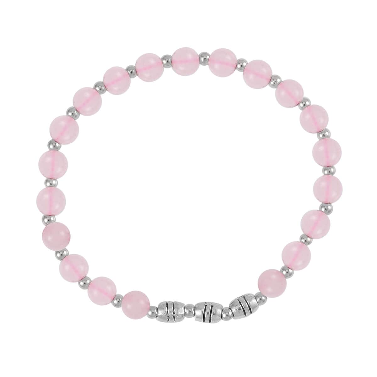 Set of 3 Galilea Rose Quartz Beads Stretch Bracelet with Heart Charm in Silvertone 123.50 ctw image number 3