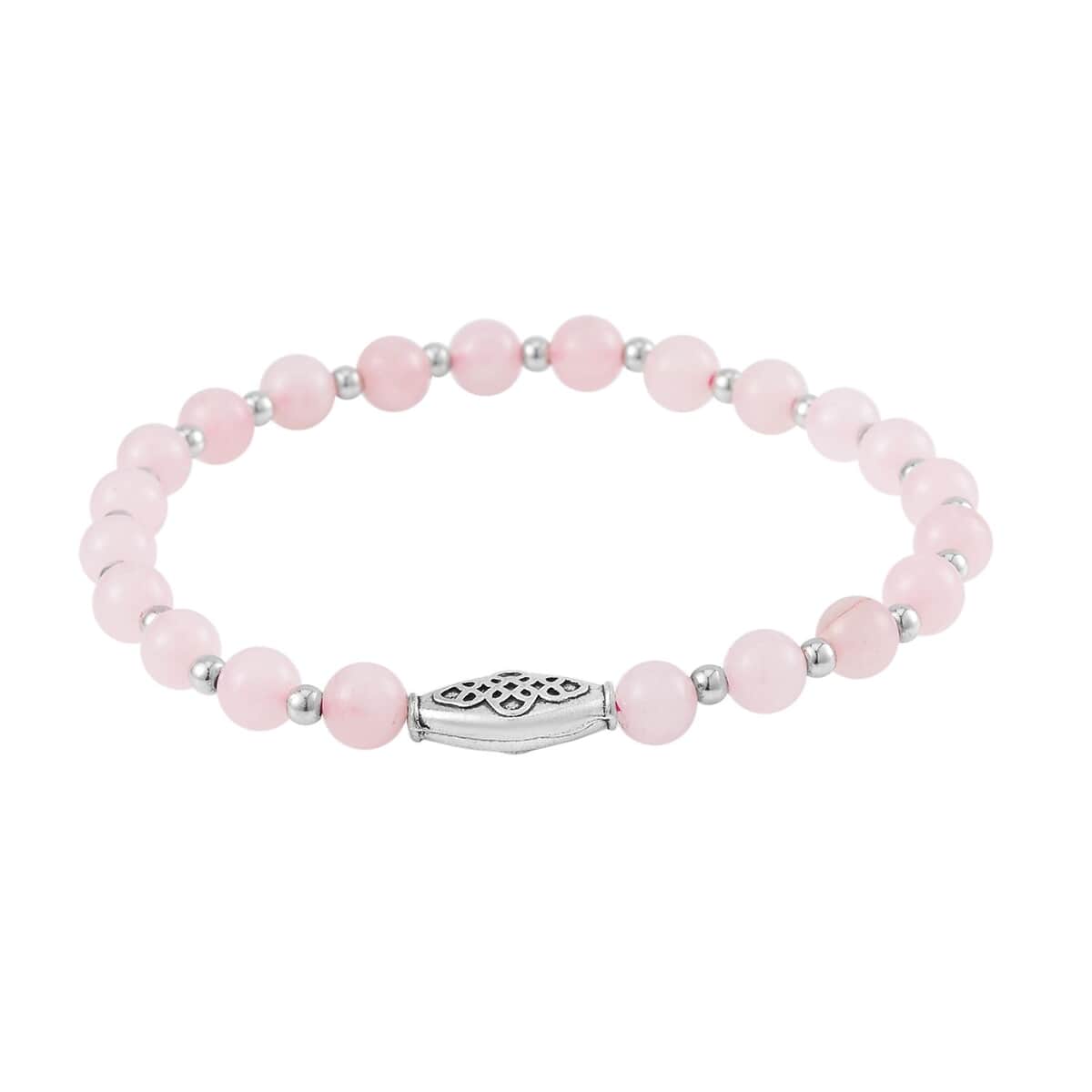 Set of 3 Galilea Rose Quartz Beads Stretch Bracelet with Heart Charm in Silvertone 123.50 ctw image number 4
