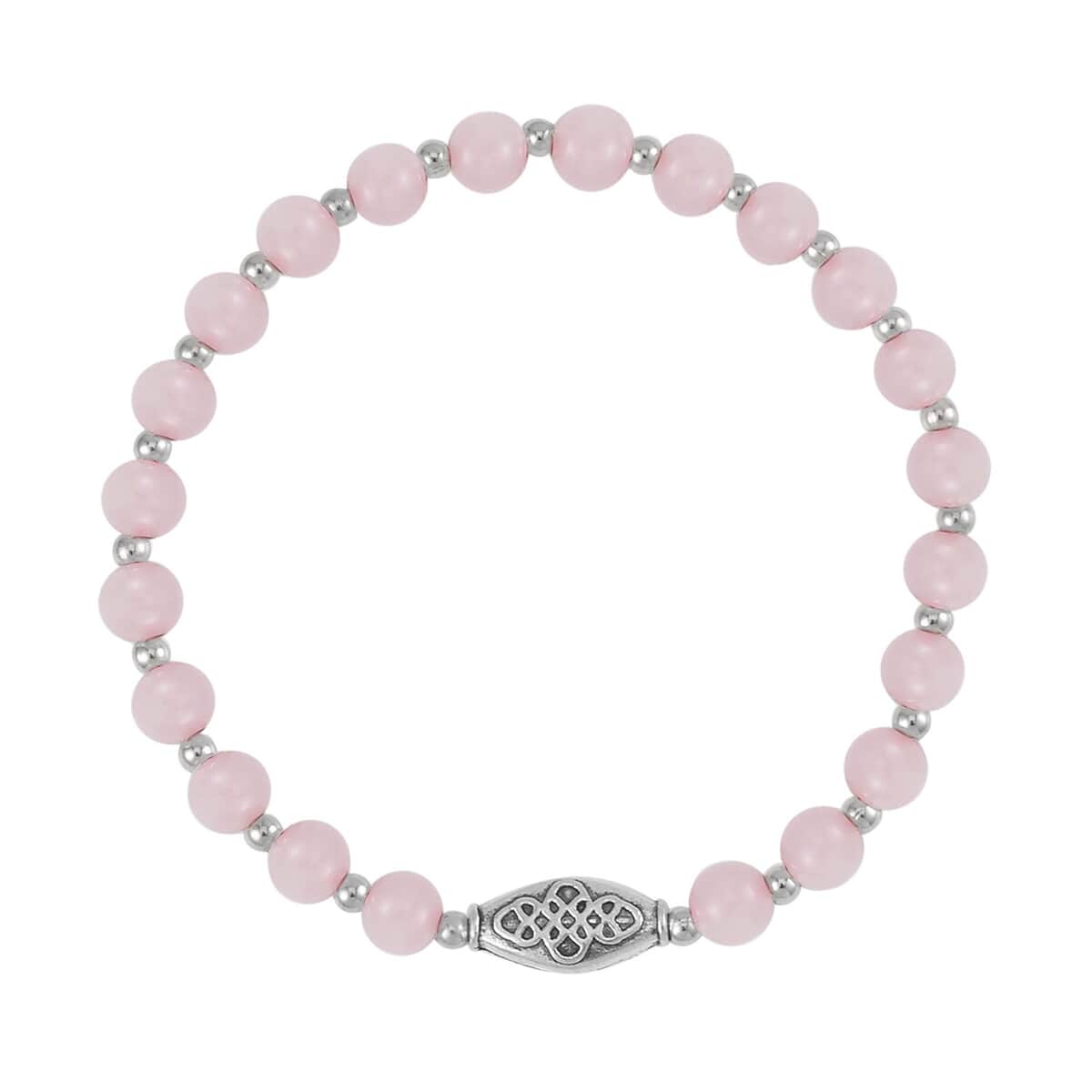 Set of 3 Galilea Rose Quartz Beads Stretch Bracelet with Heart Charm in Silvertone 123.50 ctw image number 5