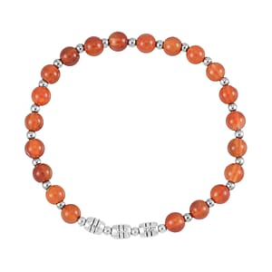 Set of 3 Red Agate Beaded Stretch Bracelet with Elephant Charm in Silvertone 84.00 ctw