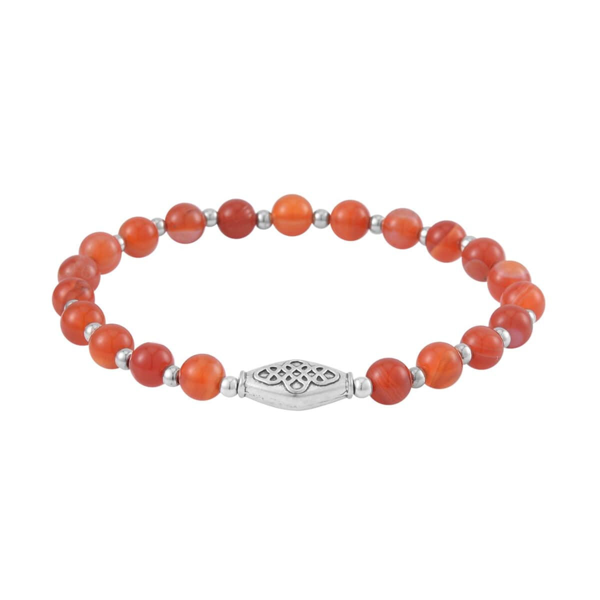 Set of 3 Red Agate Beaded Stretch Bracelet with Elephant Charm in Silvertone 84.00 ctw image number 4
