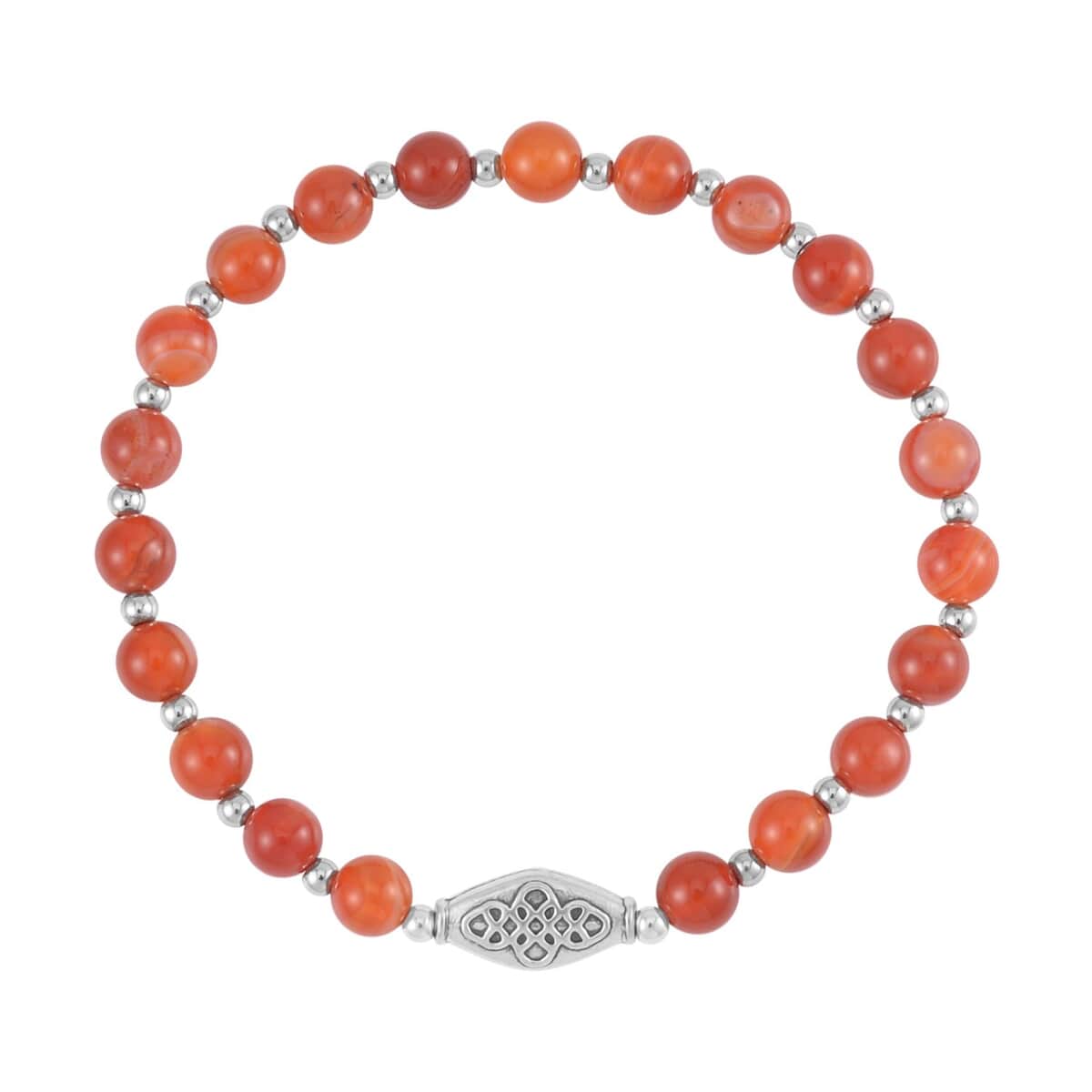 Set of 3 Red Agate Beaded Stretch Bracelet with Elephant Charm in Silvertone 84.00 ctw image number 5