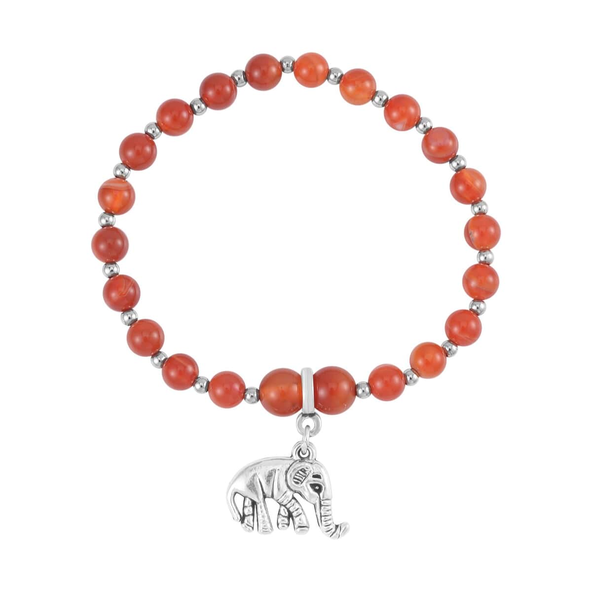 Set of 3 Red Agate Beaded Stretch Bracelet with Elephant Charm in Silvertone 84.00 ctw image number 6