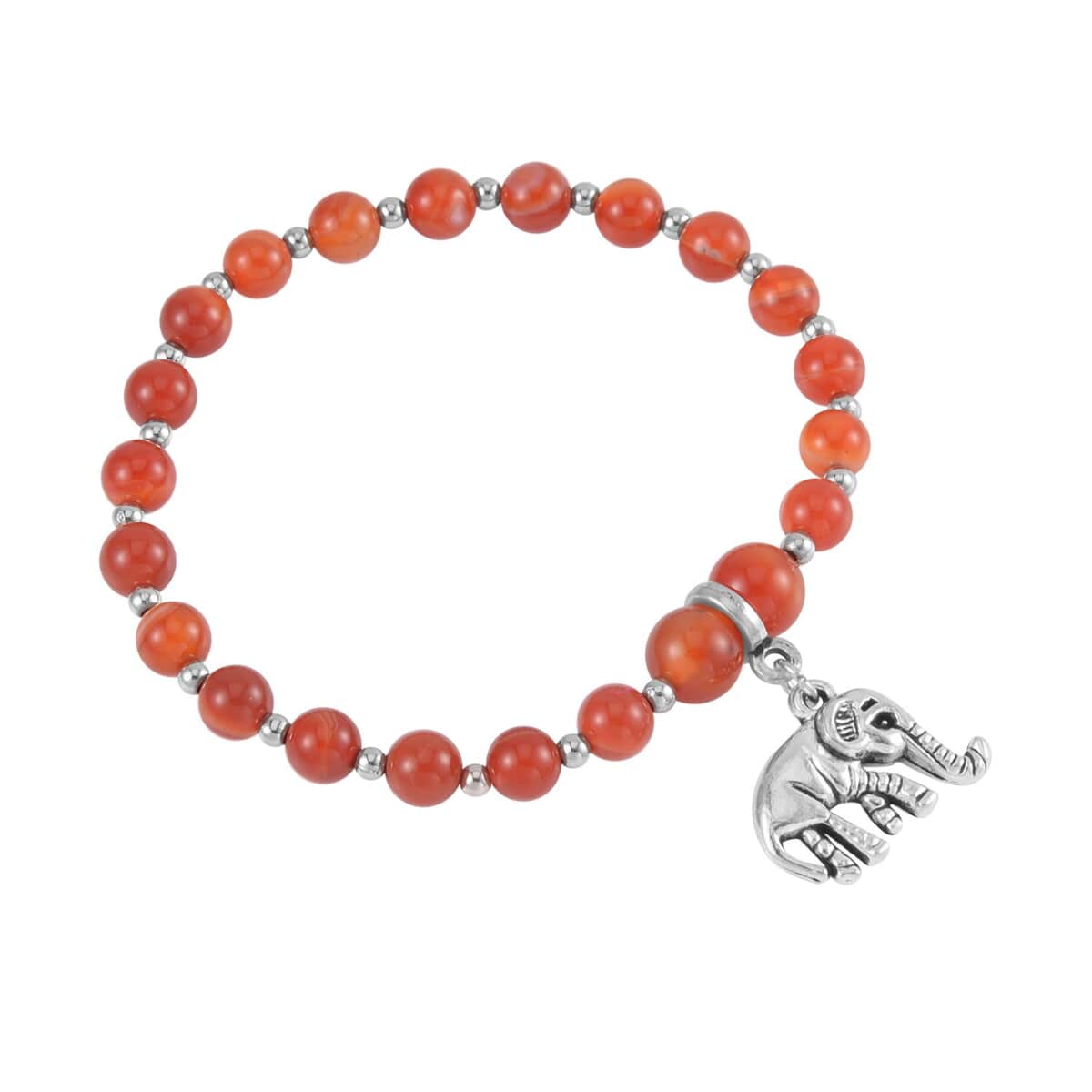 Set of 3 Red Agate Beaded Stretch Bracelet with Elephant Charm in Silvertone 84.00 ctw image number 7