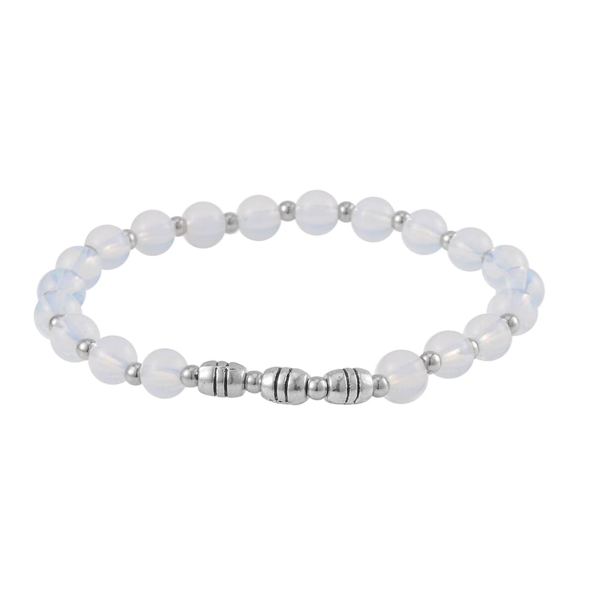 Set of 3 Opalite Beaded Stretch Bracelet with Seahorse Charm in Silvertone 110.50 ctw image number 2