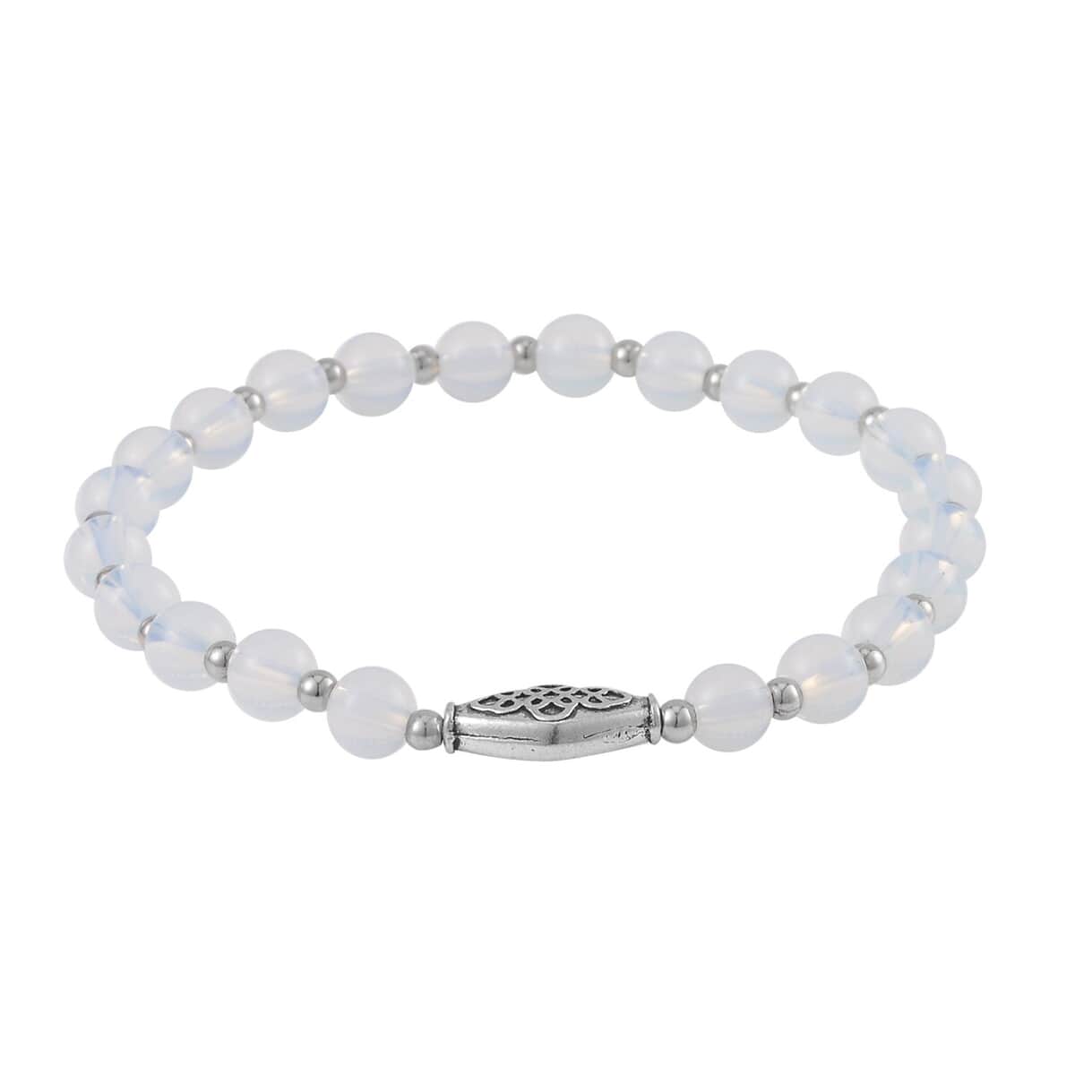 Set of 3 Opalite Beaded Stretch Bracelet with Seahorse Charm in Silvertone 110.50 ctw image number 4
