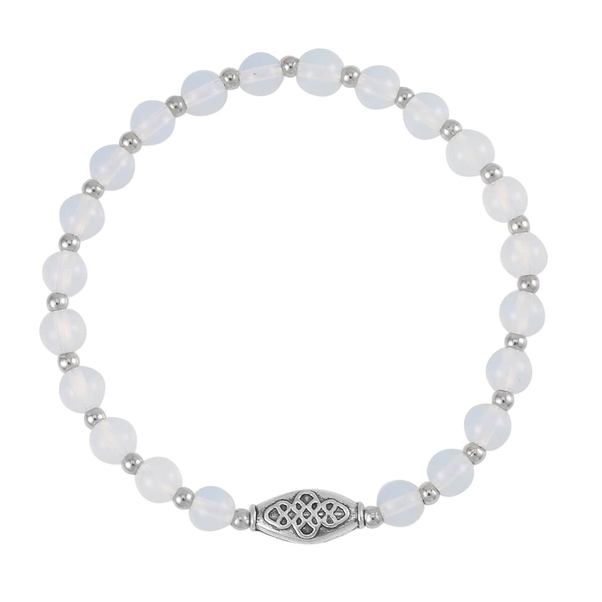 Set of 3 Opalite Beaded Stretch Bracelet with Seahorse Charm in Silvertone 110.50 ctw image number 5