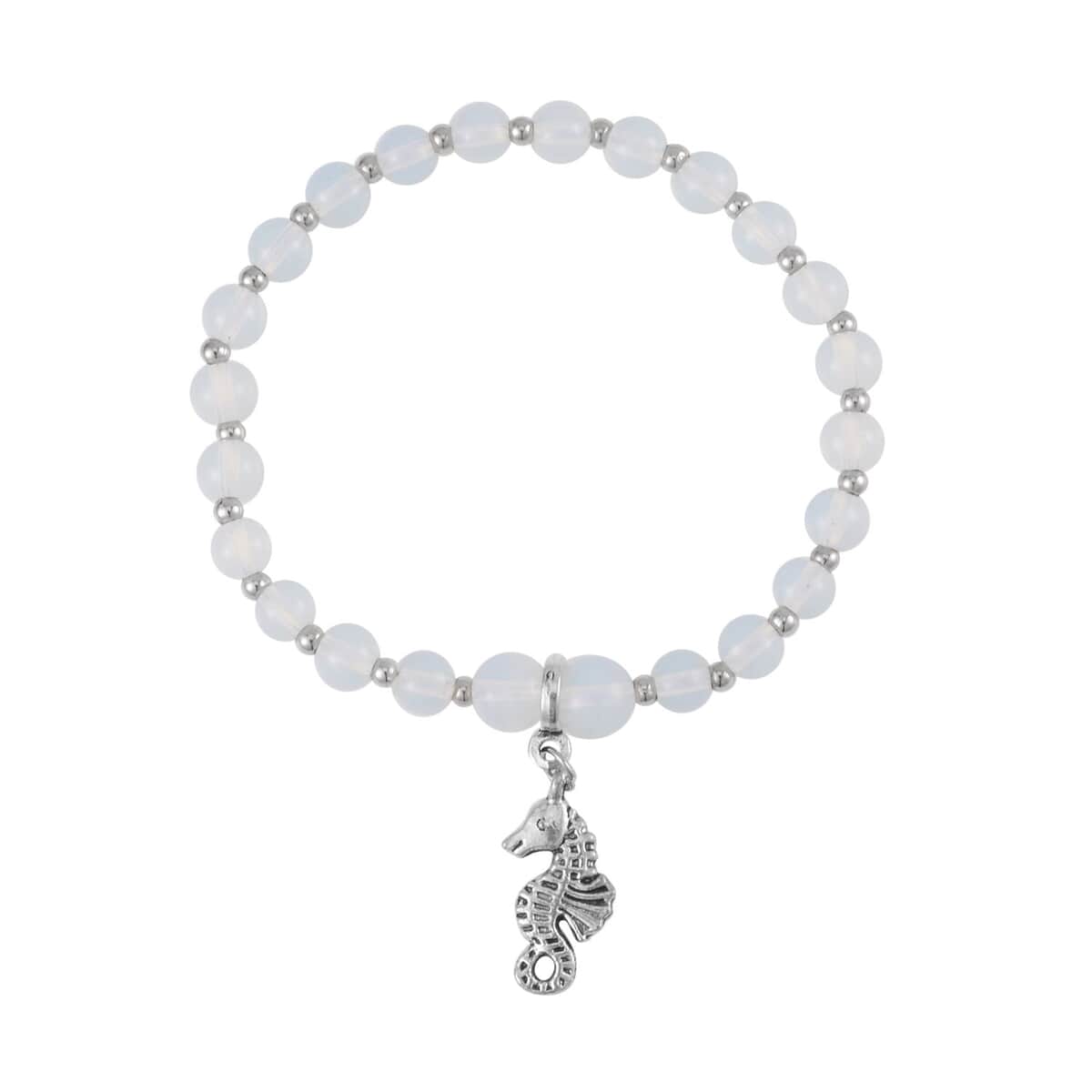 Set of 3 Opalite Beaded Stretch Bracelet with Seahorse Charm in Silvertone 110.50 ctw image number 6