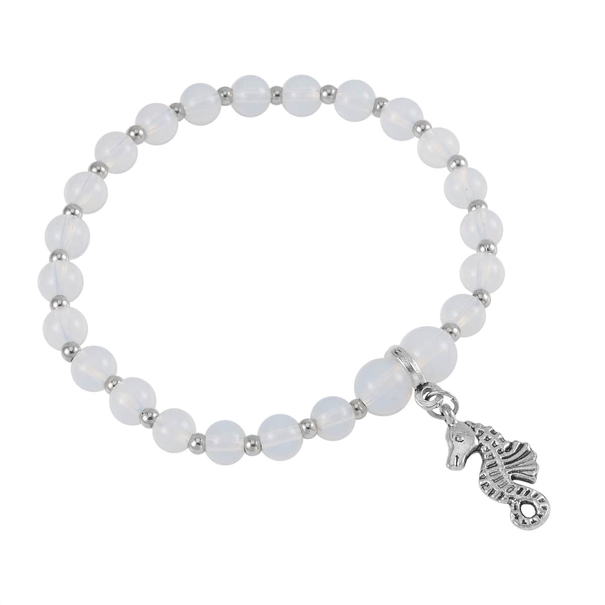 Set of 3 Opalite Beaded Stretch Bracelet with Seahorse Charm in Silvertone 110.50 ctw image number 7