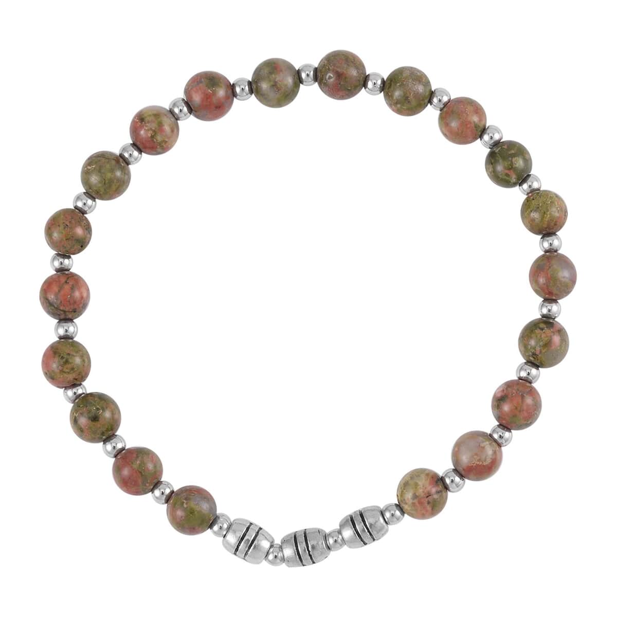Set of 3 Unakite Beaded Stretch Bracelet with Horse Charm in Silvertone 148.00 ctw image number 3