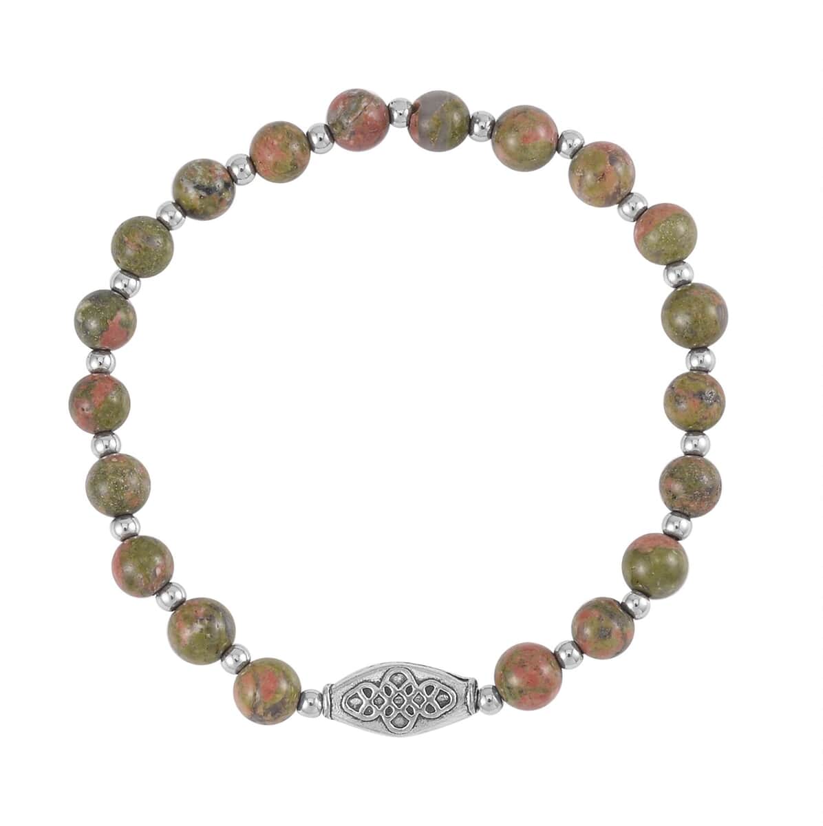 Set of 3 Unakite Beaded Stretch Bracelet with Horse Charm in Silvertone 148.00 ctw image number 5