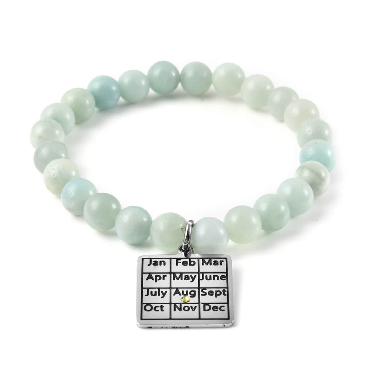 August Calendar Birthstone with Amazonite and Green Austrian Crystal Stretch Bracelet and Pendant Necklace 20 Inches in Stainless Steel 87.50 ctw image number 1