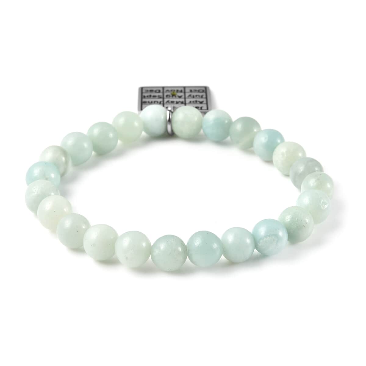 August Calendar Birthstone with Amazonite and Green Austrian Crystal Stretch Bracelet and Pendant Necklace 20 Inches in Stainless Steel 87.50 ctw image number 2
