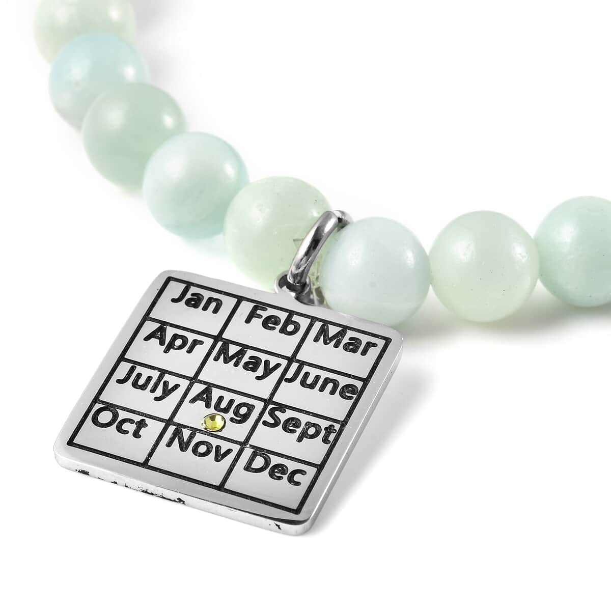 August Calendar Birthstone with Amazonite and Green Austrian Crystal Stretch Bracelet and Pendant Necklace 20 Inches in Stainless Steel 87.50 ctw image number 3