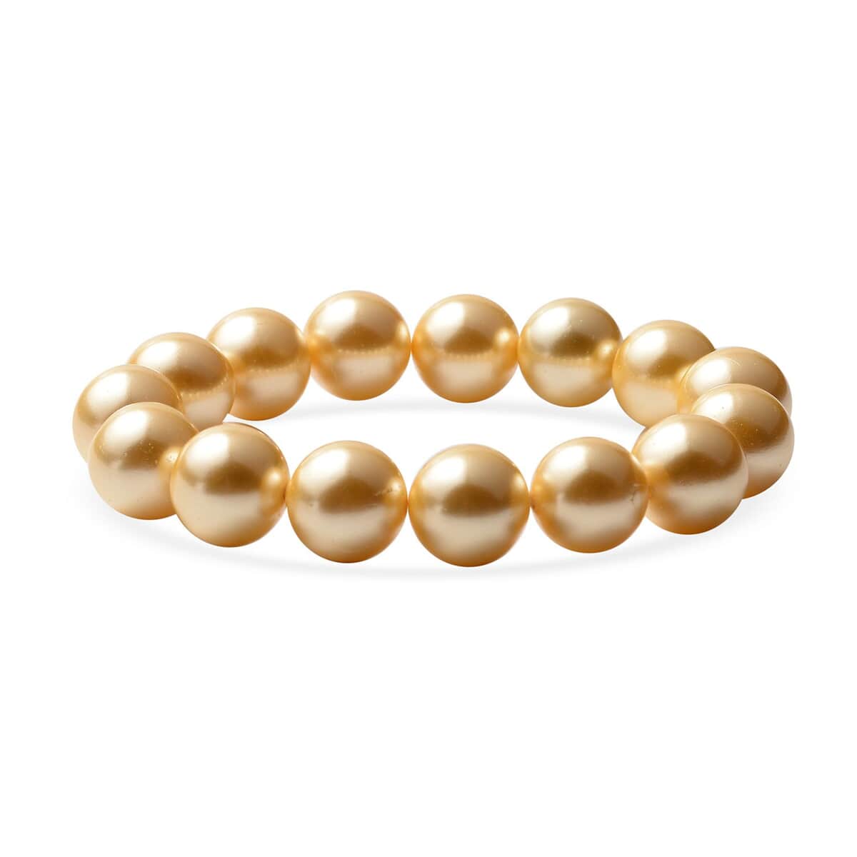 Golden Shell Pearl Stretch Bracelet and Stud Earrings in Rhodium Over Sterling Silver image number 2