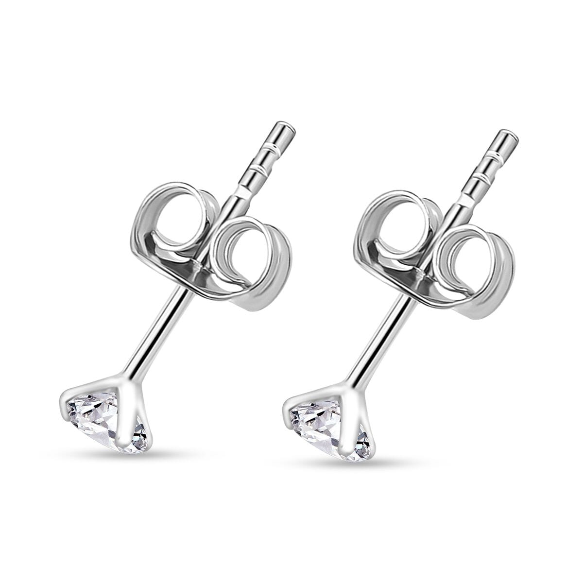 Set of 2 Simulated Diamond Stud Earringd in Sterling Silver image number 2