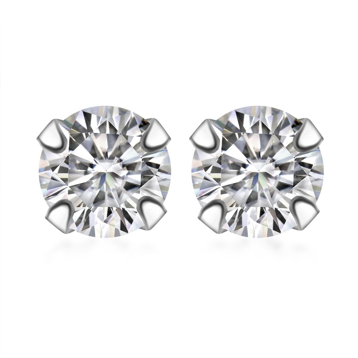 Set of 2 Simulated White and Green Diamond Stud Earrings in Sterling Silver image number 0