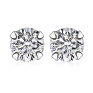 Set of 2 Simulated White and Green Diamond Stud Earrings in Sterling Silver