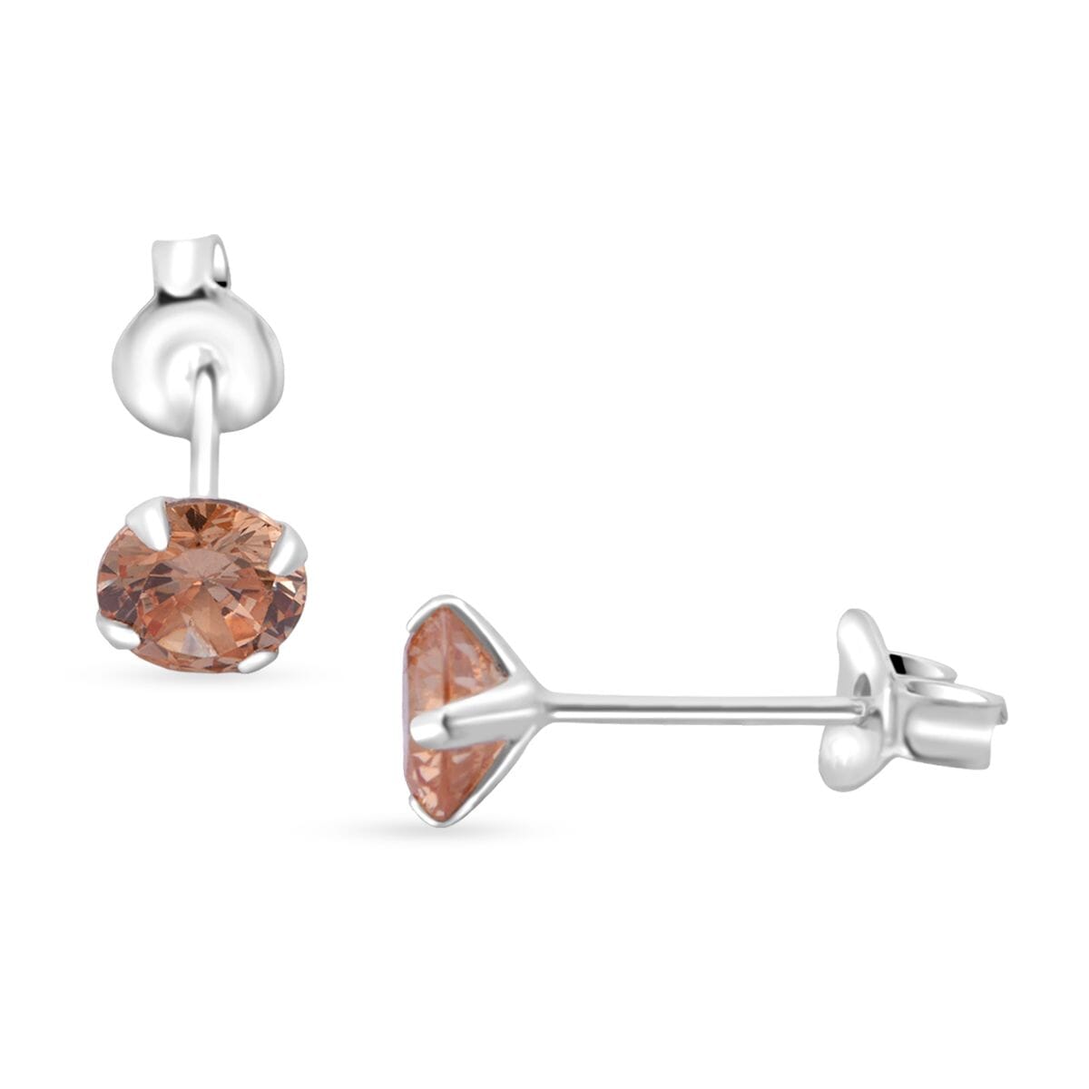 Set of 2 Simulated Champagne and Blue Diamond Stud Earrings in Sterling Silver image number 2
