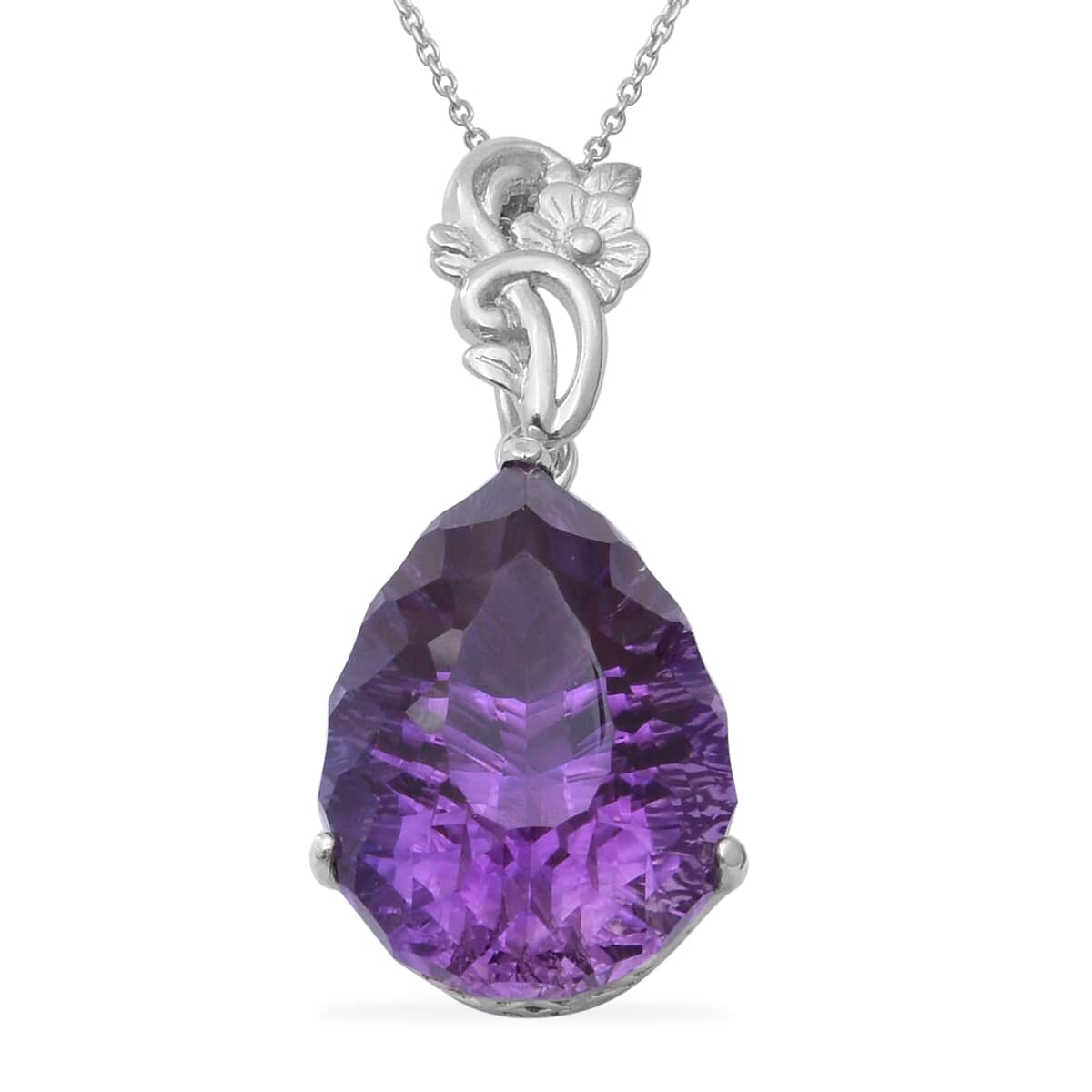 Lusaka Amethyst Pear Drop Pendant Necklace 18 Inches in Platinum Over Sterling Silver 8.50 Grams 30.50 ctw image number 0