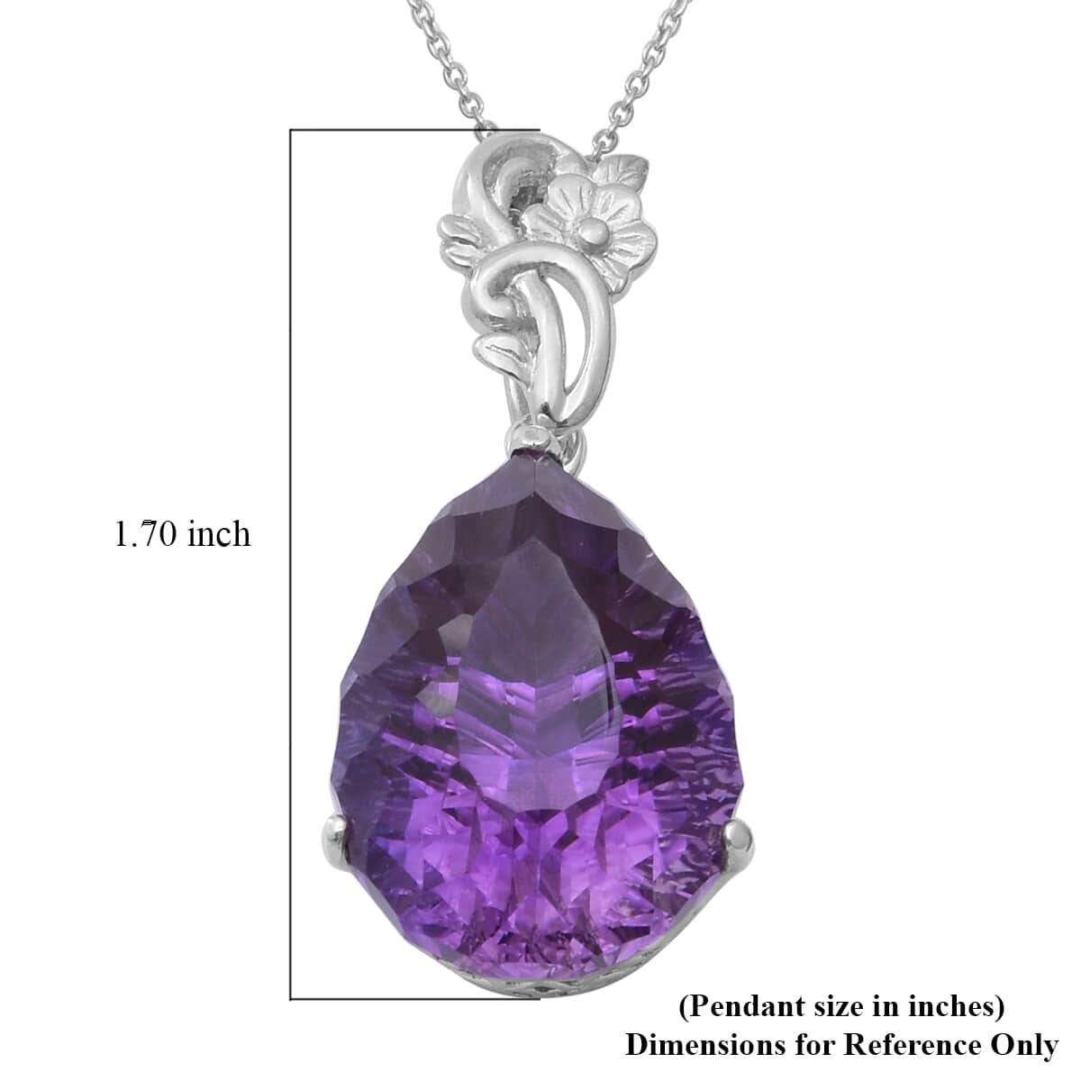 Lusaka Amethyst Pear Drop Pendant Necklace 18 Inches in Platinum Over Sterling Silver 8.50 Grams 30.50 ctw image number 4