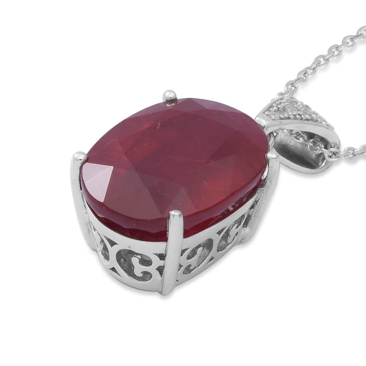 Niassa Ruby and Natural White Zircon Pendant Necklace 18 Inches in Platinum Over Sterling Silver 13.50 ctw image number 2