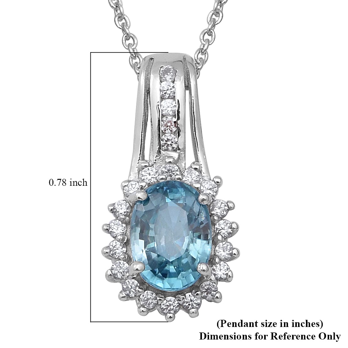 Cambodian Blue Zircon and White Zircon Cocktail Pendant Necklace 18 Inches in Platinum Over Sterling Silver 2.25 ctw